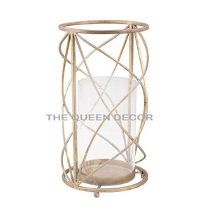 Venta al por mayor de artesanía de metal de cristal de oro de acabado antiguo portavelas de diseño de mesa de casa para la iluminación de Navidad - Product Image 4