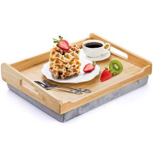Bandeja de bambú ecológica personalizada de un solo nivel con cojín desmontable y asa para reclinable, ideal para joyería, desayuno, uso en cama o como bolsa. - Product Image 1
