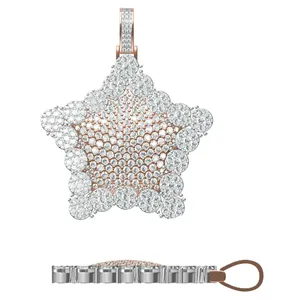 Diseño moderno de lujo Iced 925 Sterling Silver VVS Diamond Pendant Star Shape Moissanite 925 Steel Man's Charming Pendant - Product Image 3