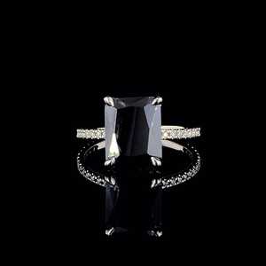 1.2 Carat Princess Cut <b>Black</b> Moissanite Diamond <b>Ring</b> Trendy 925 Sterling Silver Wedding Engagement Set for Women - Product Image 1