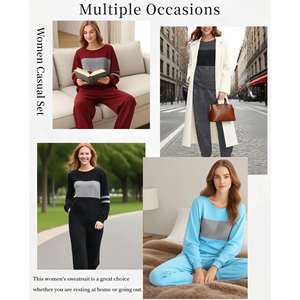 Chándal para mujer Color Block Striped Sweatsuit Casual 2 piezas Sudaderas Pantalones de chándal Jogger Set Trajes - Product Image 5