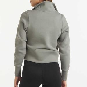 Sudadera con capucha de manga larga hecha a medida para mujer, Top corto de secado rápido para gimnasio con cremallera, ropa de invierno transpirable, logotipo OEM al por mayor - Product Image 6