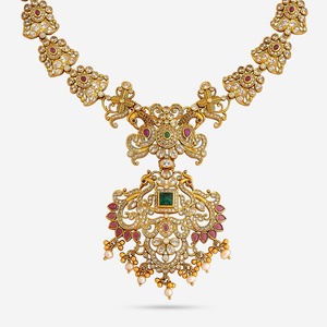 Silver Temple <b>Necklace</b> 178102 Gold Plated Ethnic Religious Style Floral Pattern Chain for Wedding & Gift - Product Image 4
