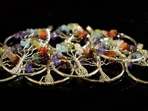 Pendentif plaqué argent fait main en forme de poire sept chakras arbre vie pierre précieuse fil enroulé cabochon en vrac breloques diamant guérison - Product Image 6