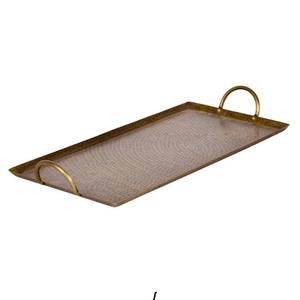 Elegante Bandeja Rectangular con Diseño de Asa Plateada, Bandeja de Metal para Servir Bebidas y Aperitivos con Fines Decorativos - Product Image 1