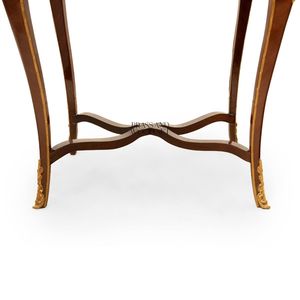 Table d'appoint ovale de luxe avec plateau en marbre beige haut de gamme et cadre en bois élégant à finition brillante pour la décoration intérieure classique des palais - Product Image 3