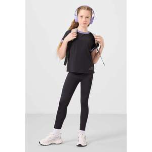 Conjunto de Leggings TOMMYLIFE para Niñas, Cuello Redondo, Detalle de Franja Lateral, Corte Estándar - Negro, Mezcla de Poliéster y Elastano - Product Image 2