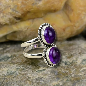 Gran oferta, joyería de amatista a la moda, anillo de doble apilamiento de dos piedras con anillo de compromiso de boda de amatista para regalo de mujer - Product Image 2
