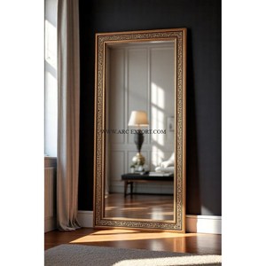 Miroir mural de forme unique en bois de luxe moderne, cadre antique en bois brun brossé fait à la main, décoratif pour le mur - Product Image 6