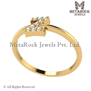 Bague initiale Z en or jaune massif 14k Pave Diamond Jewelry Fait à la main A à Z Minimalist Letters Ring Gold Diamond Jewelry D Ring - Product Image 4