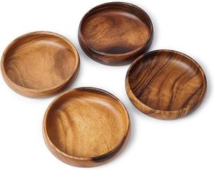 Cuencos Pequeños de Madera Natural, Platos Redondos y Poco Profundos para Servir, Acabado en Grano Marrón, Estilo Acacia Natural, Lisos, para Salsas y Frutos Secos - Product Image 1