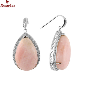 Belles boucles d'oreilles vintage en argent 925 pour femmes faites à la main avec des bijoux de boucle d'oreille en pierre principale d'opale rose multicolore CZ - Product Image 1