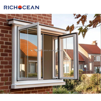 Ventanas Abatibles de Aluminio con Diseño de Rejillas Blancas RICHOCEAN, Vidrio Bajo Emisivo, Ventilación para Cocina, Ventana Abatible para Hogares