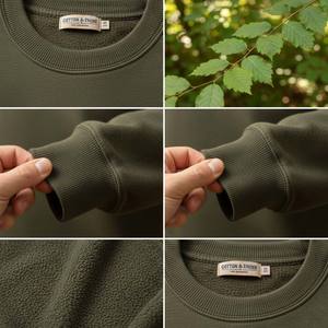 Sweat-shirt d'hiver à col rond en molleton français de haute qualité, texture bouclée, dégradé de brun sable olive, uni, sans capuche, 100% coton - Product Image 4