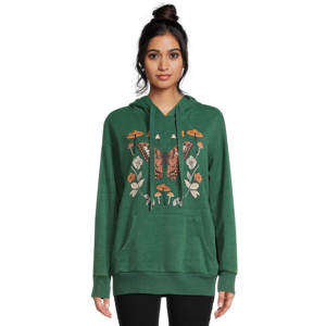 เสื้อมีฮู้ดลายกราฟิกสีเขียวสำหรับผู้หญิงเสื้อมีฮู้ดแขนยาวแบบสวมหัวเปิดไหล่ตกใส่ได้ทั้งชายและหญิง - Product Image 2