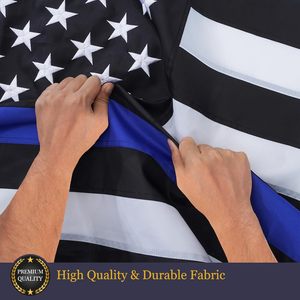 Drapeaux Thin Blue Line 3x5 en polyester imperméable pour extérieur, étoiles brodées, robustes, bannière à rayures « Back the Blue Lives Matter » - Product Image 4