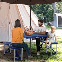 Table de pique-nique pliante avec sièges et trou de parapluie, ensemble de chaises de camping portables, 4 places, cadre en aluminium