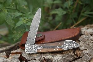 Handmade Industrial Grade Stainless Damascus Steel Folding <b>Knife</b> Pocket EDC Custom Handle 58HRC Drop Point Custom Logo 3-Year - Product Image 2