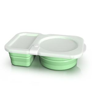 Boîte à condiments en silicone à double compartiment avec couvercle pliable, portable, capacité 301-500 ml, récipient à collation, boîte à sauce compartimentée - Product Image 4