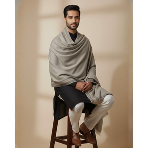 Traditional Striped Winter Lohi for <b>Men</b>-<b>Grey</b> Ethnic <b>Scarf</b> - Product Image 3