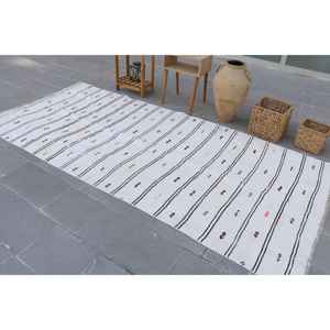 Alfombra Grande Vintage de 4.7x10 pies (142x306 cm), Alfombra Turca Blanca con Diseño Floral de Lana - Product Image 4