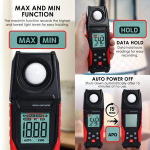 Medidor de Luz Digital de 200000 LUX, Medidor de Iluminancia Portátil para Medición de FC/LUX para Oficina, Escuela, Fábrica - Product Image 6