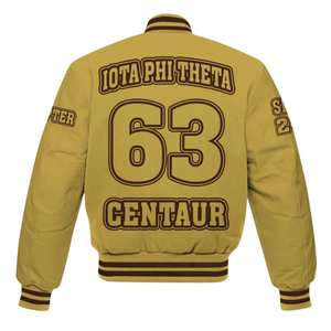 Iota Phi Theta 1963 Collegiate Varsity Jacket Letterman Brown Gold Greek Life Fraternity Apparel Ropa de estilo clásico - Product Image 3
