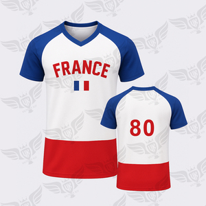 T-shirt de football OEM France pour homme, tricolore, avec nom et numéro personnalisés, manches courtes, maillot de supporter sportif - Product Image 5