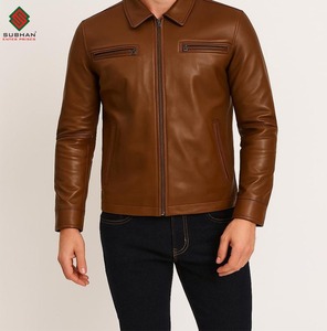 Mens Classic Brown <b>Leather</b> Jacket Original Handmade <b>Leather</b> <b>Coat</b> Winter Casual Zipper OEM Service Vintage Outerwear - Product Image 4