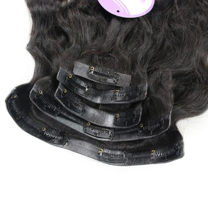 Venta al por mayor de extensiones de cabello humano virgen Clip sin costuras en extensiones de cabello de onda natural de color negro al mejor precio - Product Image 4