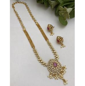 Conjunto de Collar y Aretes con Baño de Oro de Primera Calidad, Estilo Polki, para Bodas, Colección para Mujer - Product Image 1