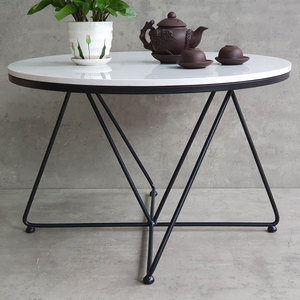 70cm Round Stone Top & Iron <b>Legs</b> <b>Coffee</b> <b>Table</b>-Minimalist Farmhouse Design-Living Room Furniture - Product Image 5