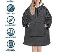 Toptan kore dokuma boy giyilebilir battaniye Hoodie kadınlar erkekler için katı polar cep tam kollu sıcak kışlık kıyafet