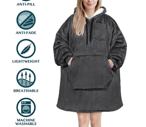 Sudadera con capucha de Manta usable de gran tamaño tejida coreana al por mayor para mujeres y hombres, bolsillo de lana sólida, mangas completas, ropa de invierno cálida - Product Image 2