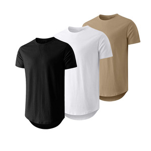 Gym Fitted T Shirt Performance Shirt New Slim Fit Men Longline T Shirts Cotton Longer Drop Curved Hem Muscle Gym Casual Wear - Product Image 1