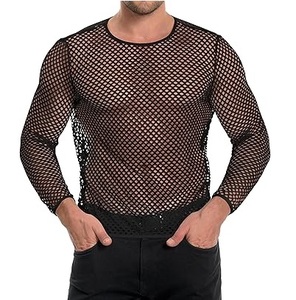 Camiseta de Malla Transparente para Hombre, Sexy, para Club Nocturno, Fitness, Transparente, Manga Larga, Transpirable, Color Personalizado, Anti-UV, Secado Rápido - Product Image 1