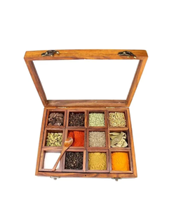 Boîte à épices en bois artisanale traditionnelle pour la cuisine indienne mettant en valeur l'héritage culinaire culturel - Product Image 1