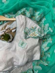 ส่าหรีผ้าไหมชิมเมอร์แท้เนื้อนุ่มพร้อมงานปักและขอบก้นแนวแฟนซีสไตล์ทันสมัย - Product Image 2