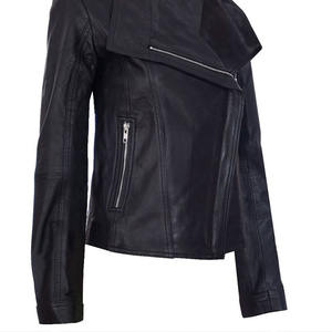 Veste d'hiver de moto en peau de mouton pour femmes de qualité personnalisée conception à col montant en cuir véritable avec logo sur le devant en toile - Product Image 3