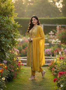 Ensemble Kurta et Pantalon en Rayonne Imprimée Florale pour Femme avec Dupatta en Georgette – Vente en Gros - Product Image 2