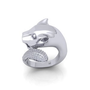 Anillo de cóctel SHREYA DIAM con cabeza de animal, perla de agua dulce y moissanita en plata 925 con engaste pavé para uso unisex en fiestas - Product Image 6
