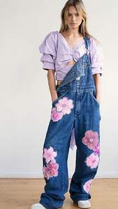 Vintage Painted Women Denim Jump Suit From Casual to Classy Trendy and Comfortable Look Endless <b>Overalls</b> Comfortable Dangrees - Product Image 6