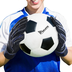 Gants de gardien de but de football en cuir noir et bleu avec logo personnalisé, protection des doigts réglable, logo personnalisé professionnel - Product Image 2