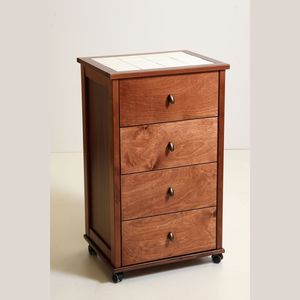 รถเข็นลิ้นชักไม้บีชแท้คุณภาพพรีเมียม ดีไซน์ทันสมัย ท็อปกระเบื้อง PVC ลิ้นชักพลาสติก ล้อพลาสติก มือจับโครเมียม สำหรับจัดระเบียบบ้าน - Product Image 1