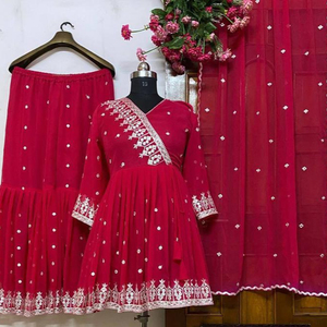 Presentamos el nuevo conjunto Top-sharara de buena calidad Heavy Georgette Top con hermosa Georgette Sharara completamente bordada y pesada - Product Image 1