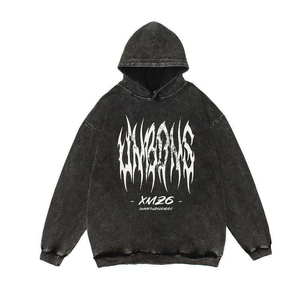 Nouvel arrivage de coton mélangé épais polaire nouveau décontracté à la mode Palin teint lavage à l'acide pull à capuche personnalisé respirant - Product Image 4