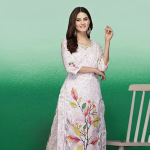 Kurtis Rama, Kurti Indio Pakistaní para Mujer, Listo para Usar, Diseño Simple, Hermoso Trabajo de Hilo, Bordado en Algodón, Kurti Recto de Verano - Product Image 1