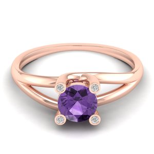 Anillo de Compromiso REYES con Gema de Amatista de Corte Brillante Redondo de 0.84 Quilates en Plata de Ley 925, Moissanita VVS, Joyería Fina al por Mayor - Product Image 5