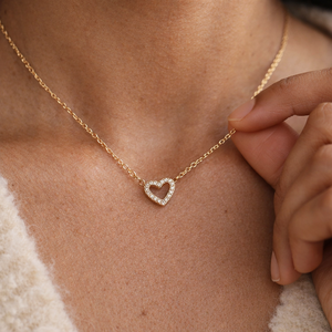 Collier en forme de cœur pavé d'or plaqué laiton avec accents de diamants, perles et zircons - Product Image 3