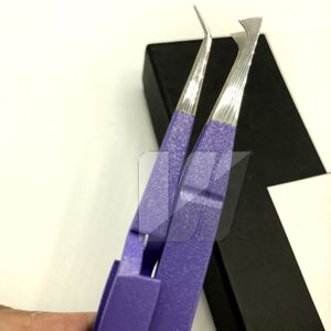 Pinzas japonesas para pestañas con purpurina púrpura y logotipo personalizado de alta calidad, pinzas para extensión de pestañas de acero inoxidable, puntiagudas sostenibles - Product Image 4